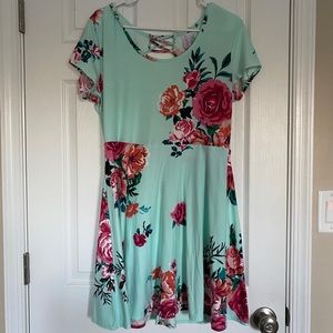 Light teal Fit and Flare floral pattern dress